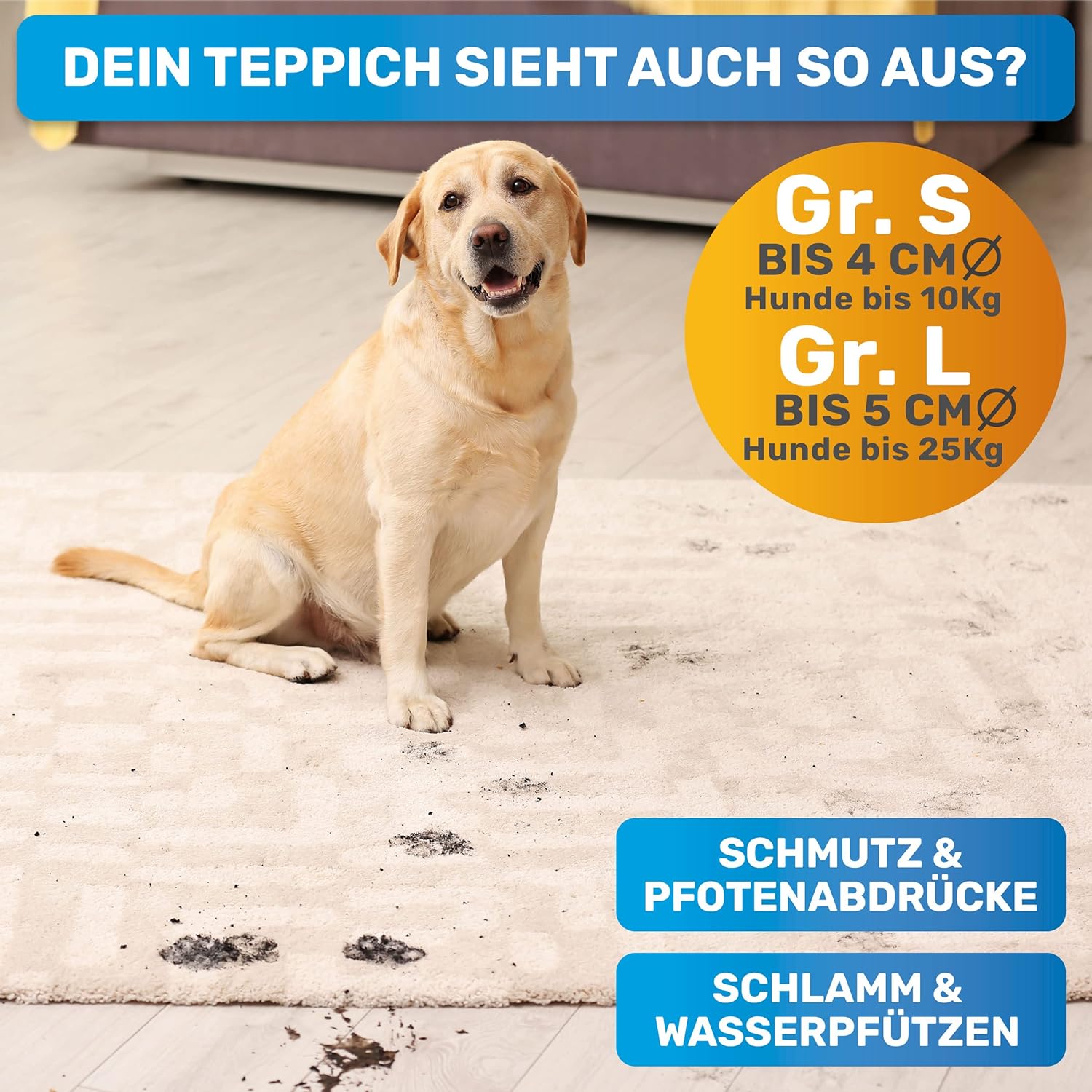 BluePet Pfotenreiniger dla psów do usuwania brudu i zabrudzeń z łap psa I W zestawie ręcznik z mikrofibry I PfotenBlitz rozmiar S